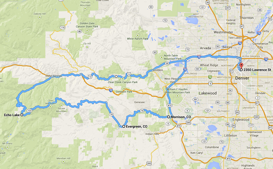 Route diagram of mount evans highway