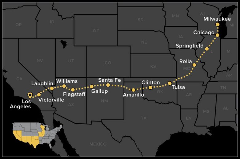 Route 66 Self Guided Motorcycle Tour - Harley-Davidson Museum map