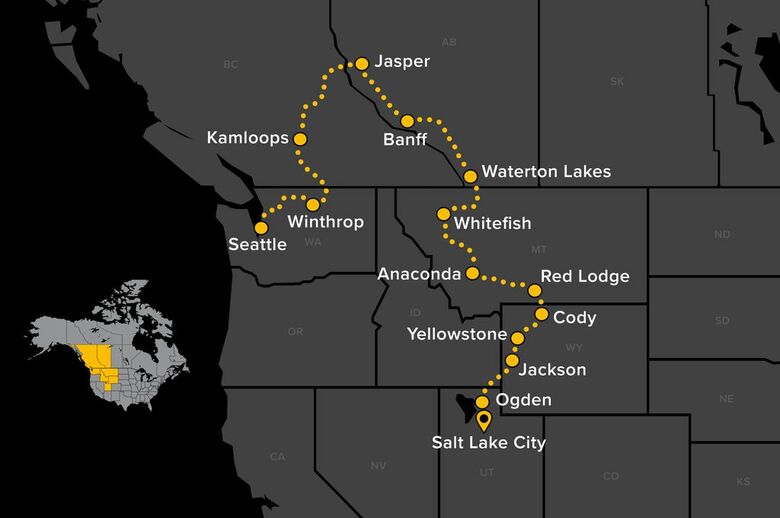 Canada to Yellowstone Motorcycle Tour map