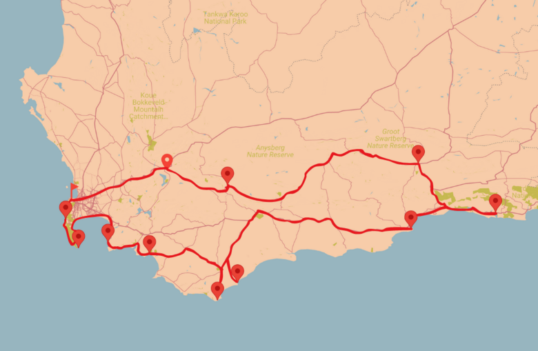 9 day Garden Route 62 map