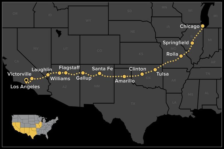 Route 66 Self-Guided Motorcycle Tour map