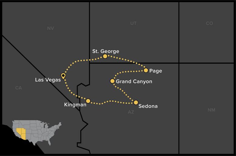 Las Vegas and National Parks Motorcycle Tour map